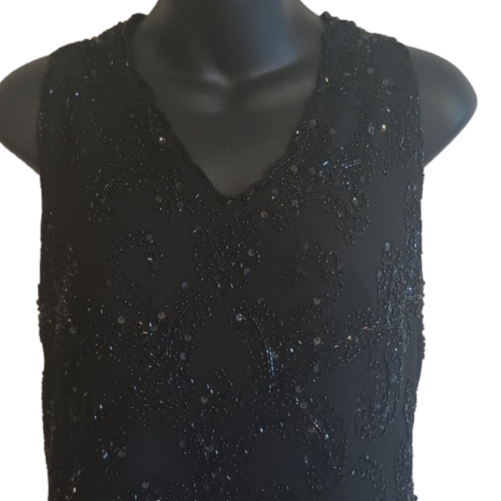 JKARA beaded black zip up cocktail style top.Size medium. Whimsy Goth. - Picture 2 of 14